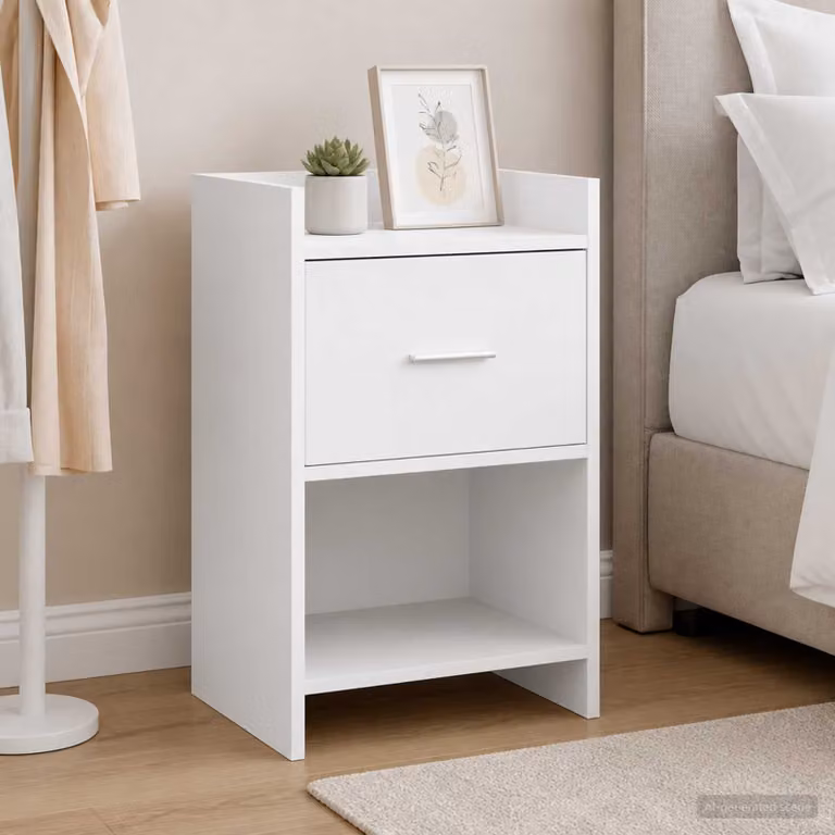Comodino moderno vidaXL Bianco in MDF e metallo L 40 cm x P 30 cm x H 60 cm