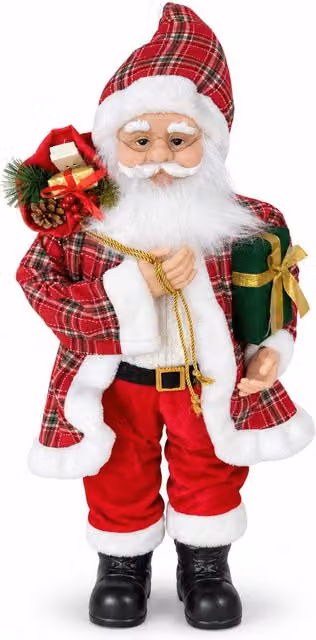 Statuina natalizia Babbo Natale e Mamma Natale h110cm, decorazione per casa, negozio e vetrine, 2 varianti selezionabili con rametti di pino e pigne