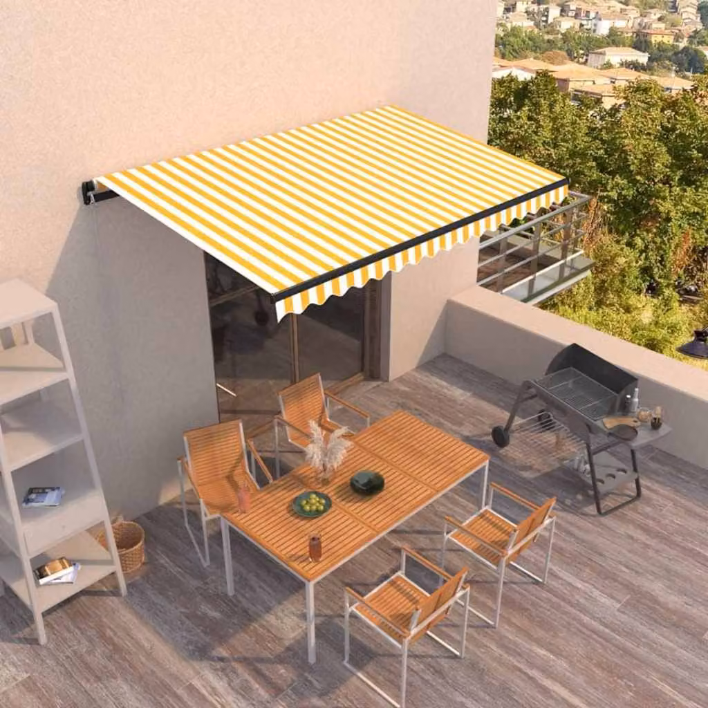 vidaXL Tenda da Sole Retrattile Manuale con Manovella in Alluminio e Poliestere, Gialla e Bianca, L: 400 cm, P: 350 cm