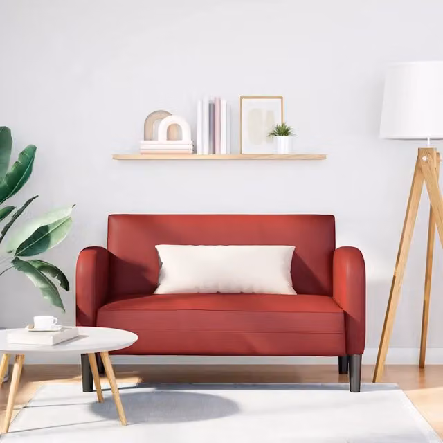 Divanetto vidaXL in similpelle rosso, moderno e imbottito con cuscini inclusi, L: 124 cm, P: 70 cm, H: 67 cm