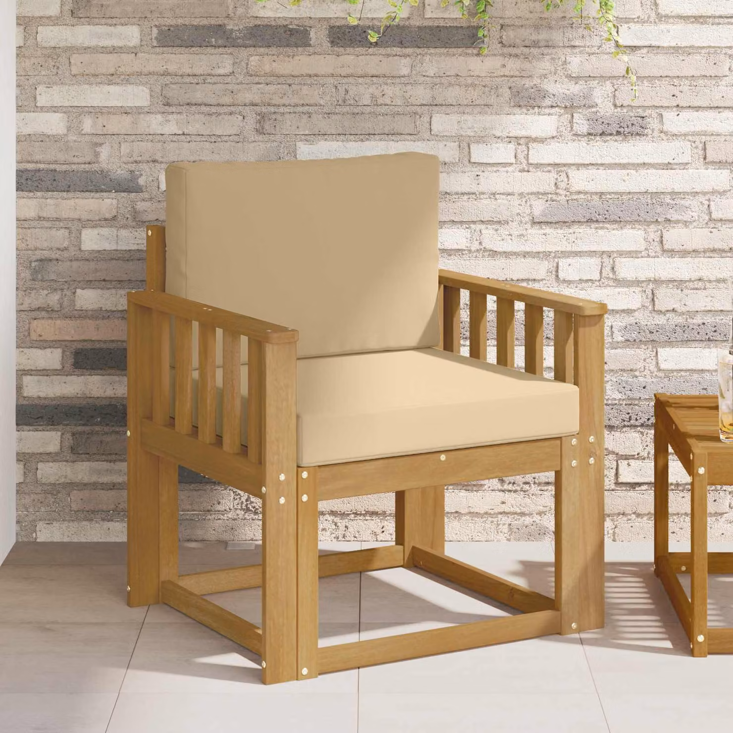 Divano da esterno moderno vidaXL in legno di acacia con cuscini bianco e beige