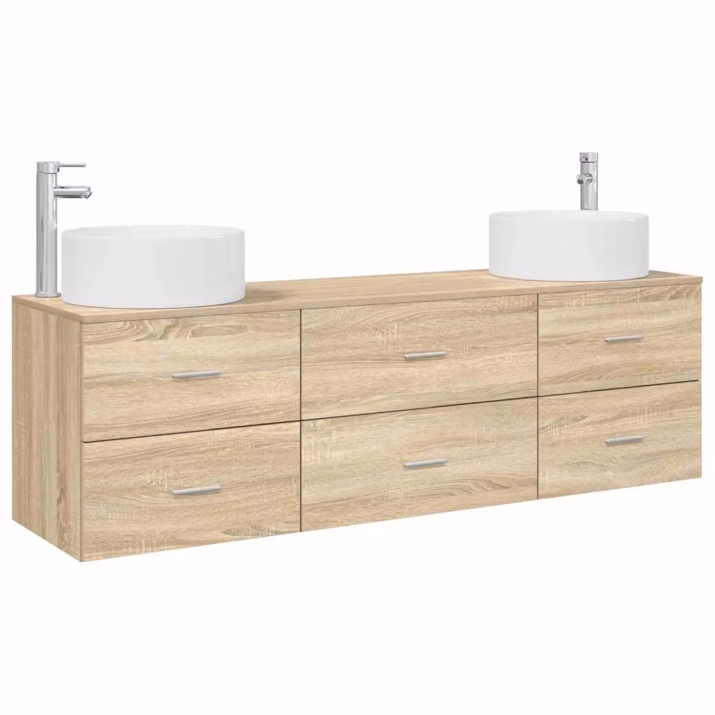 Set di mobili per bagno moderno vidaXL in legno marrone con vanità sospesa L/P/H: 161.5 x 44.5 x 80.0 cm – 2