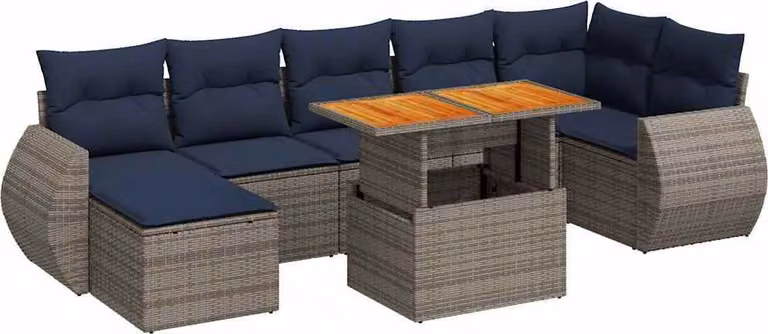 Set Divano da Giardino 8 pz con Cuscini Grigio in Polyrattan