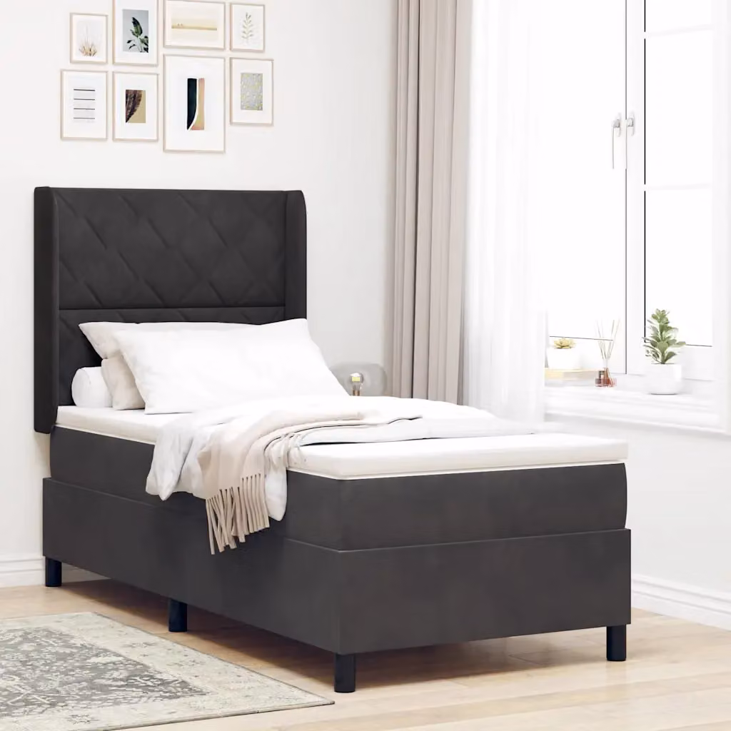 Letto a molle vidaXL in velluto nero con illuminazione LED sottostante e porta USB, L/P: 190 x 90 cm