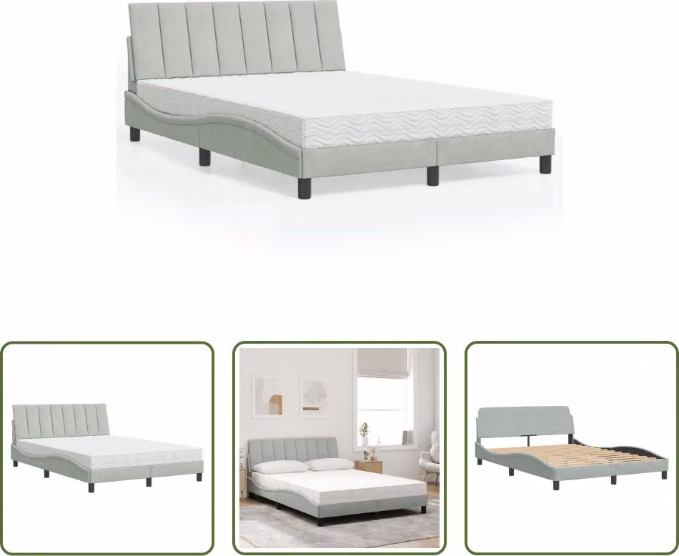 The Living Store Letto con materasso grigio chiaro 140x190 cm in velluto