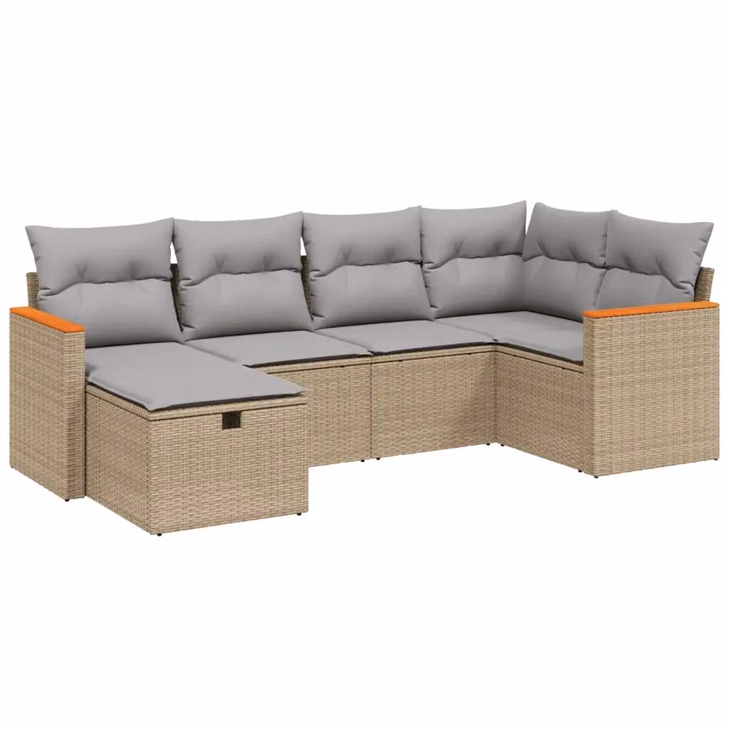 vidaXL Set Divano da Giardino a L 6 pz con Cuscini Beige e Grigio in Polyrattan e Acciaio – 2