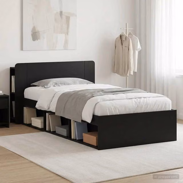 Letto moderno vidaXL con contenitore e cassetti, colore nero, L/P/H: 190 x 90 x 119,5 cm
