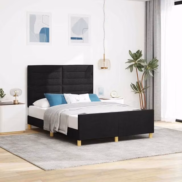 Struttura del letto con testiera-Giroletto Nero 140 x 200 cm Tessuto 388978