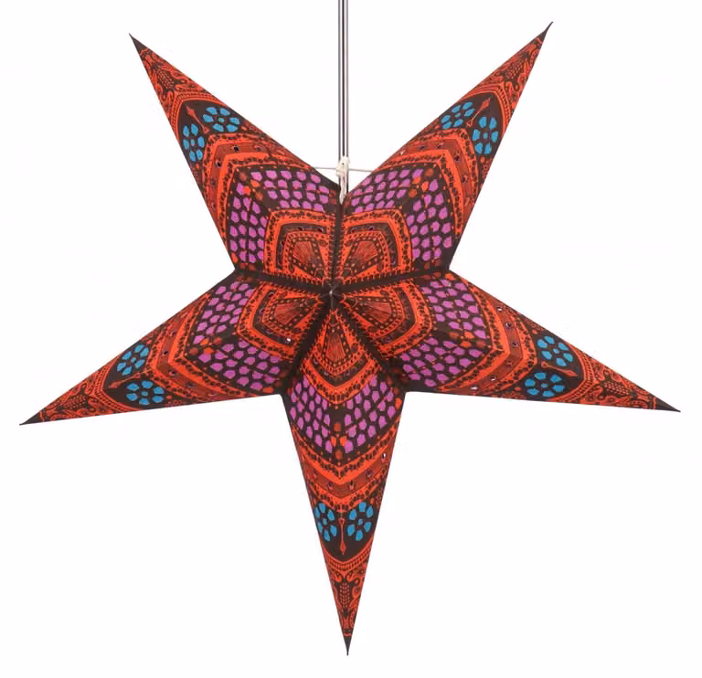 Stella di carta, 60 cm, pieghevole, illuminata, rosso/turchese