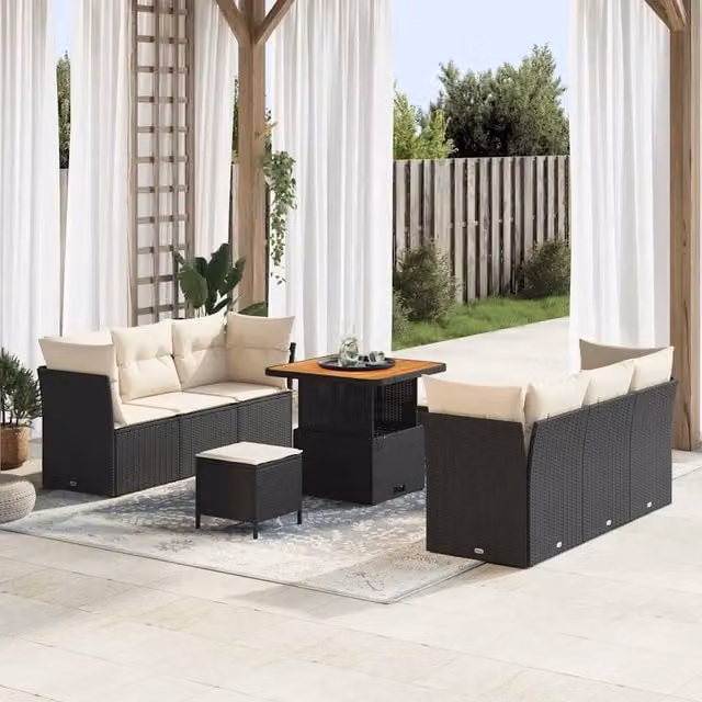 Set Divano da Giardino 9 pz Nero polyrattan 3361435