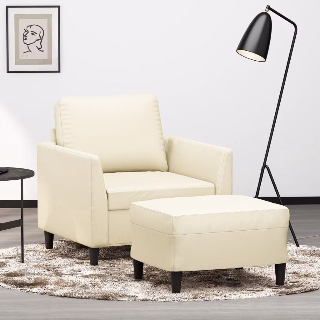 vidaXL Poltrona Relax con Poggiapiedi Beige in Similpelle e Struttura in Metallo e MDF
