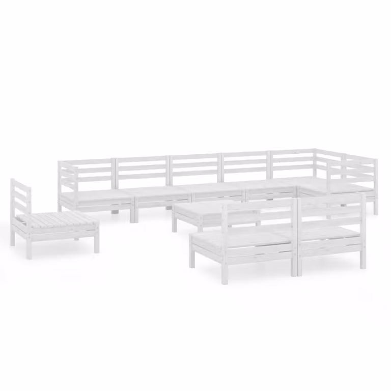 Set Salotto da Giardino 10 pz in Legno Massello di Pino Bianco
