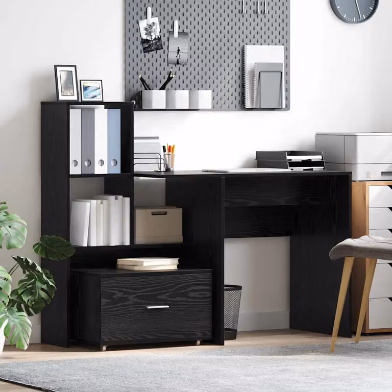Scrivania moderna vidaXL in legno MDF nero per ufficio o casa L: 131.5 cm, P: 60 cm, H: 75 cm