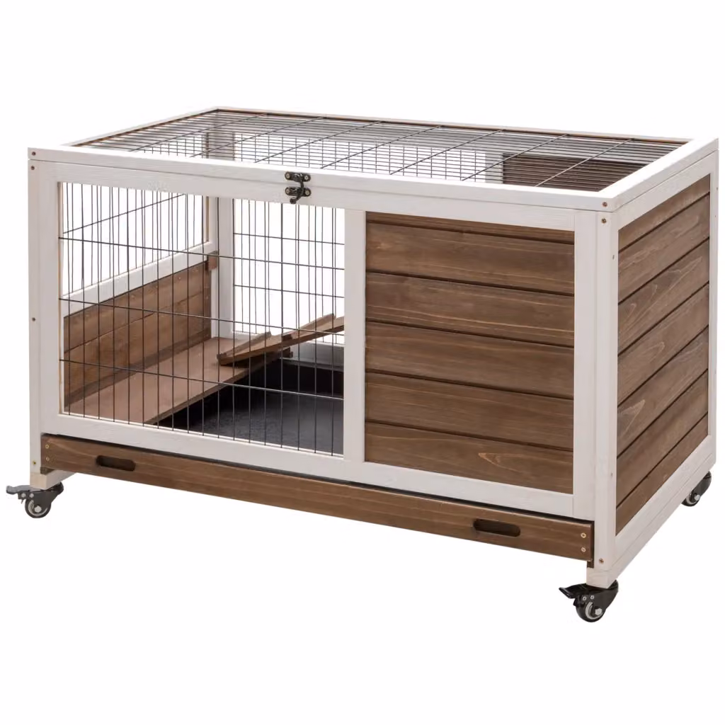 Gabbia per conigli Xylo marrone con tetto apribile e vassoio estraibile L: 90 cm, P: 53 cm, H: 59 cm – 2