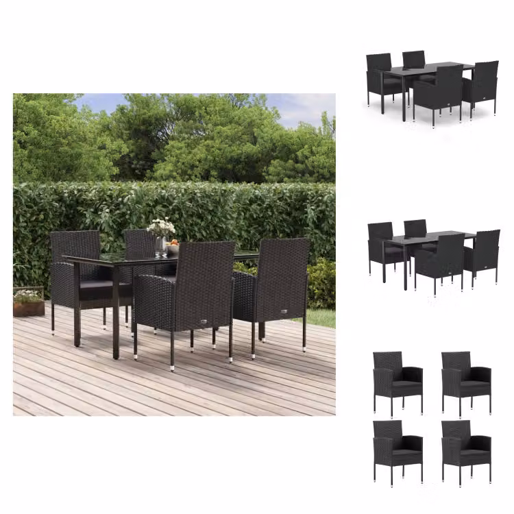 vidaXL Set da pranzo da giardino 5 pezzi con cuscini in poly rattan nero - Set di mobili da giardino