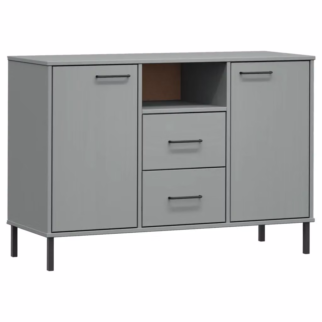 Credenza in legno di pino e metallo stile industrial vidaXL, Grigio, L: 113 cm, P: 40 cm, H: 77 cm – 2