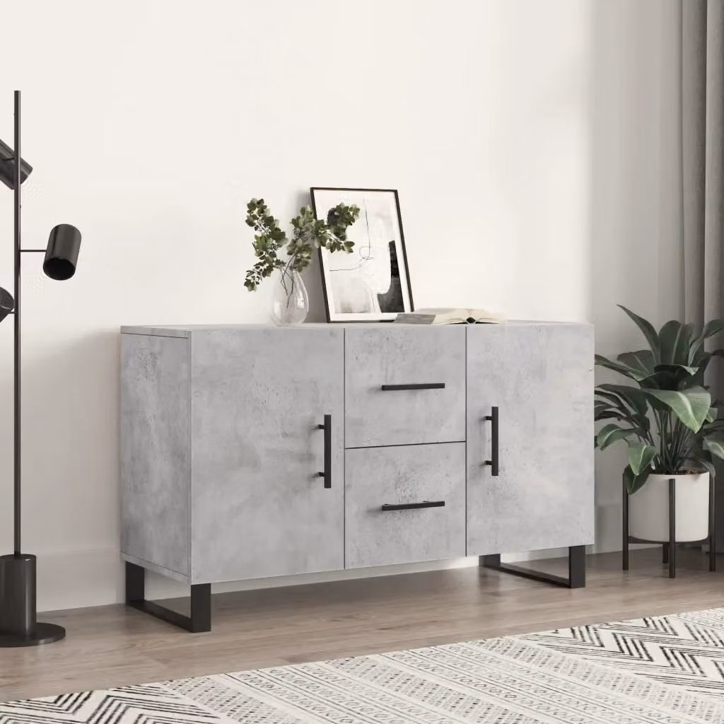 Credenza moderna in legno multistrato e metallo color grigio cemento L 100 cm x P 36 cm x H 60 cm – 2