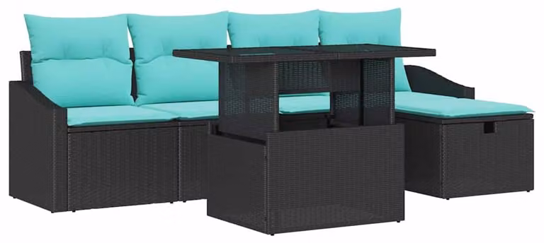 Set Divano da Giardino con cuscino 6 pcs Nero Poly Rattan