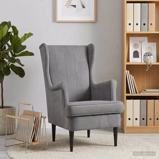 Poltrona-Divano Moderna in Velluto Grigio con Braccioli e Struttura in Legno e Metallo 960621 – 1