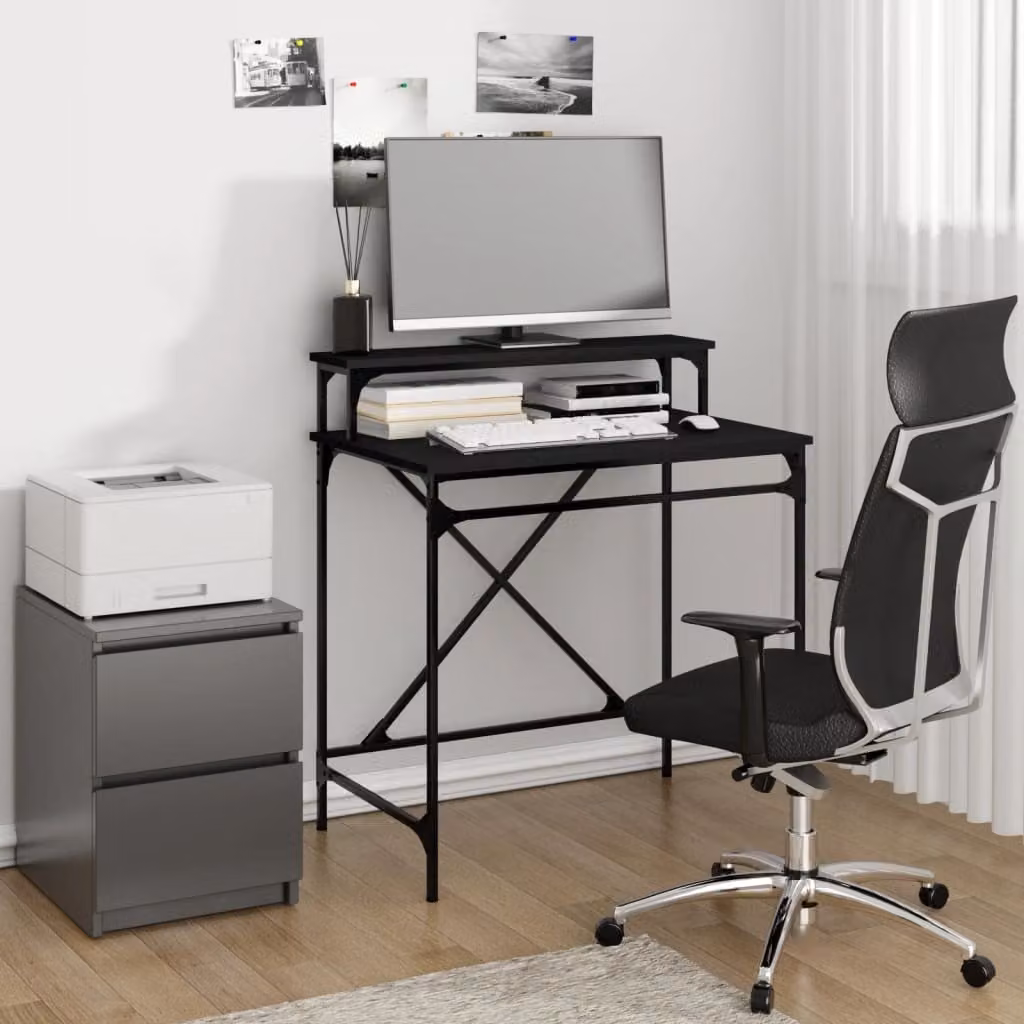 The Living Store Scrivania nera 80x50x90 cm Materiale a base di legno e ferro