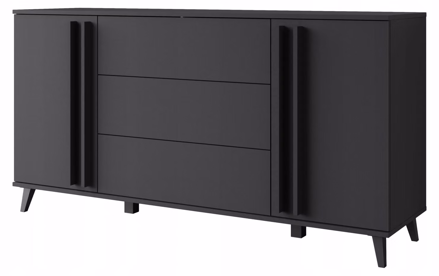 Comò da 150 cm, design moderno, con 3 cassetti e 2 ante, finitura nera opaca