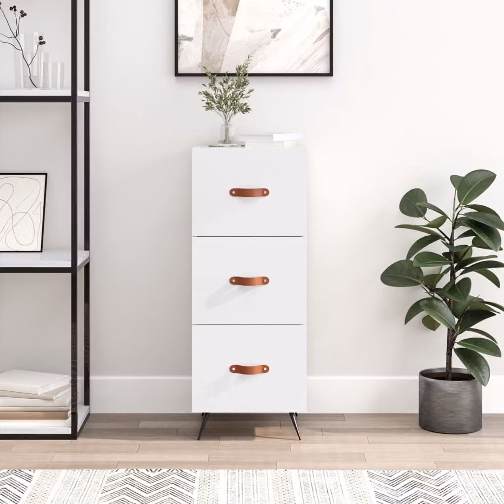Credenza moderna vidaXL Bianco Lucido a parete in legno e metallo L/P/H: 34,5 x 34 x 90 cm