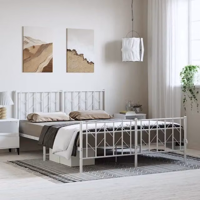 Giroletto vidaXL con testiera e pediera in metallo bianco L: 198 cm, P: 207 cm, H: 90 cm – 1
