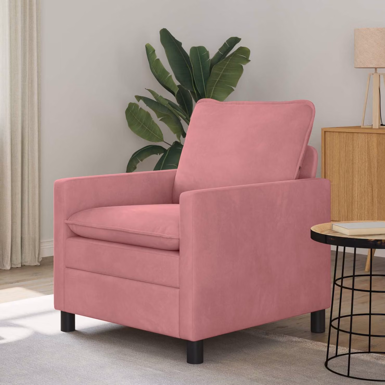 Divano moderno vidaXL in velluto rosa con struttura in metallo L: 76 cm, P: 81 cm, H: 87,5 cm