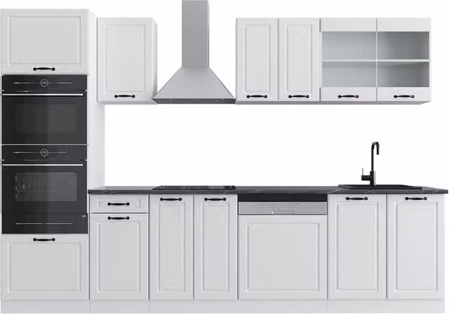 Cucina componibile R-Line Vicco Bianco rustico con armadio alto e piano antracite L: 300 cm
