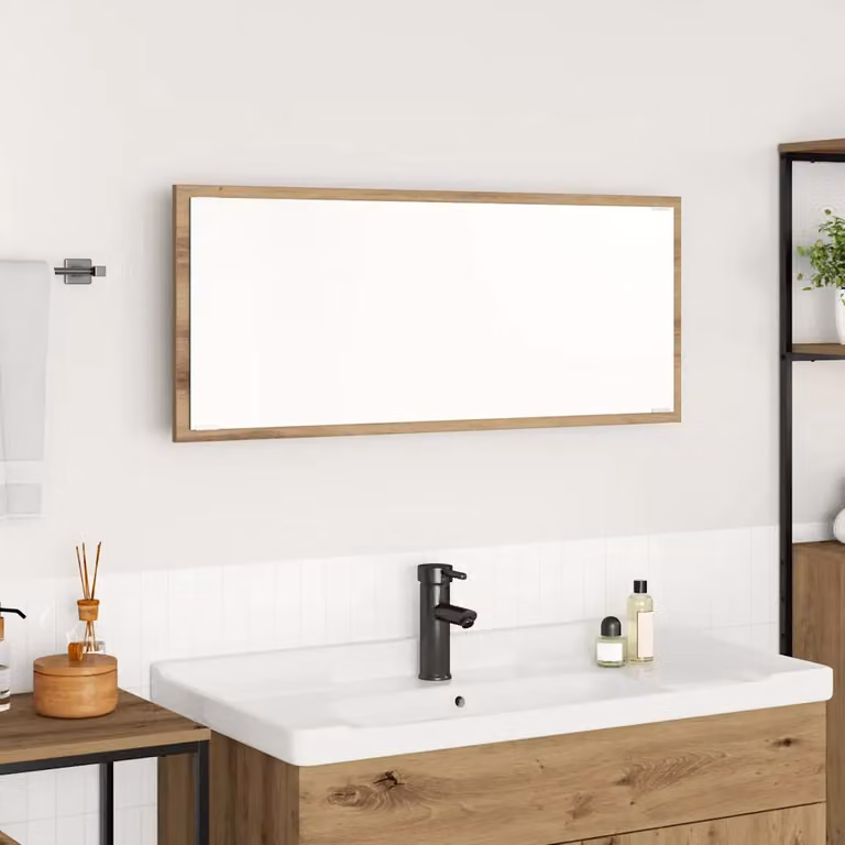 Specchio da parete minimalista vidaXL in legno rovere marrone, L: 90 cm, H: 37 cm, P: 8,5 cm