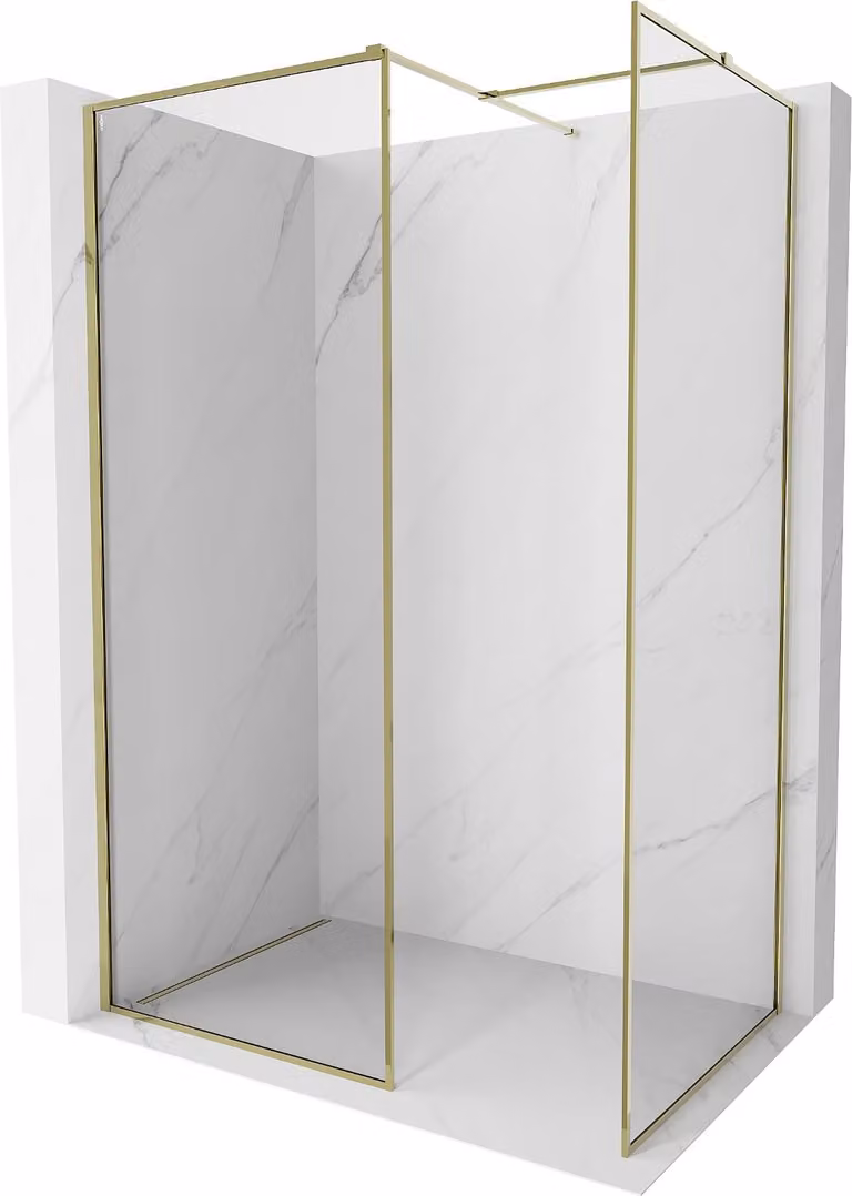 Mexen Kioto-F parete doccia Walk-in con cornice 160 x 100 cm, trasparente 8 mm, dorata - 800-160-202-04-50-100