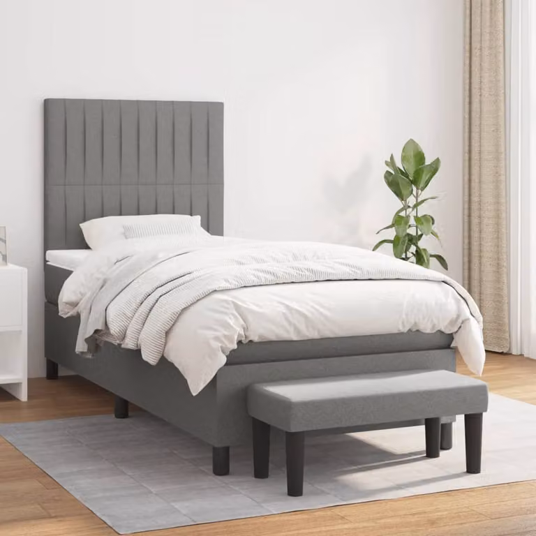 vidaXL Giroletto a Molle Ibrido con Materasso in Tessuto Grigio e Bianco L/P/H: 190 x 90 x 128 cm