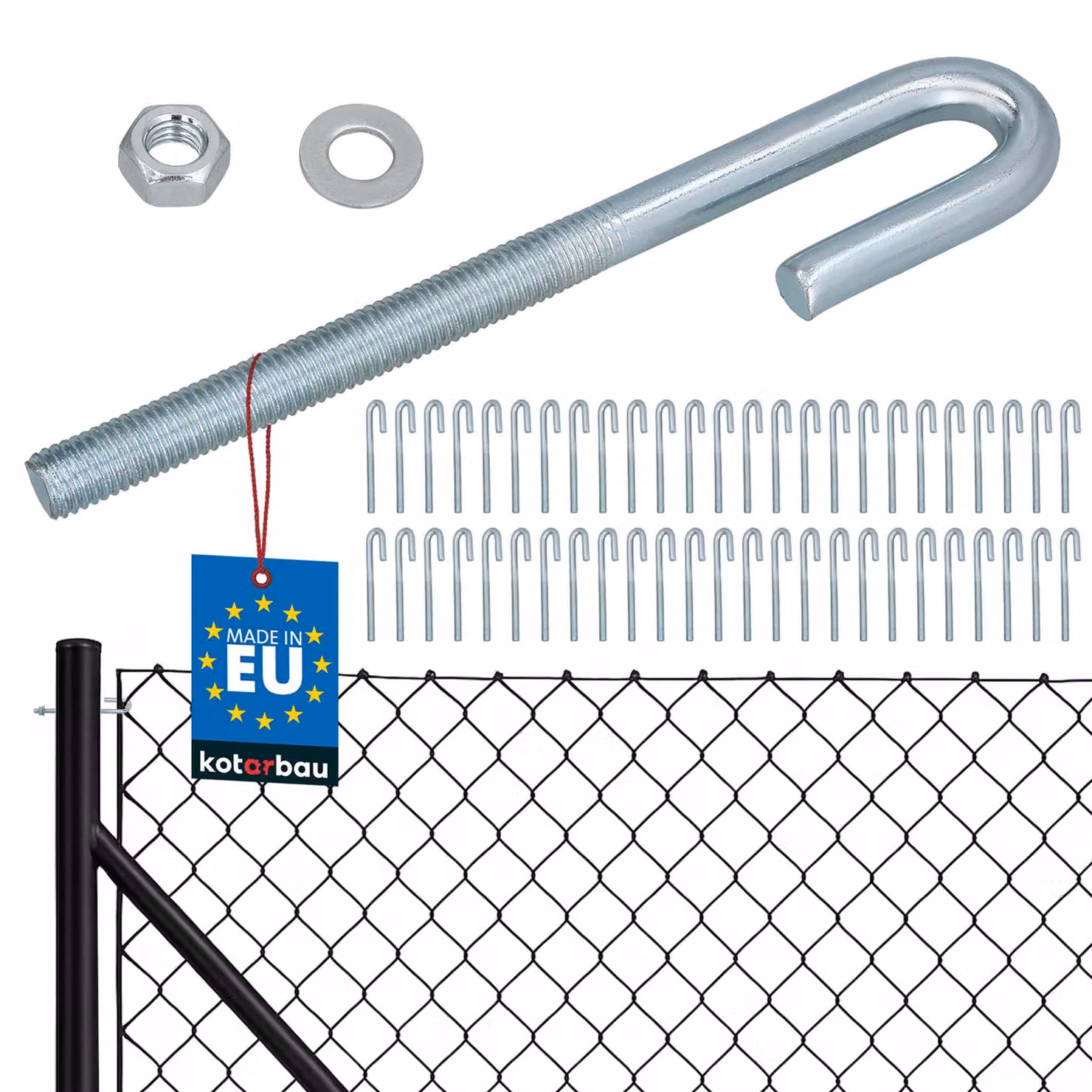 KOTARBAU® 50 Pezzi Tendifilo per Recinzione M10 Tenditore Filo Tendicavo per Filo Acciaio Tendifilo Aperto Gancio a Vite con Dado e Rondella Argento