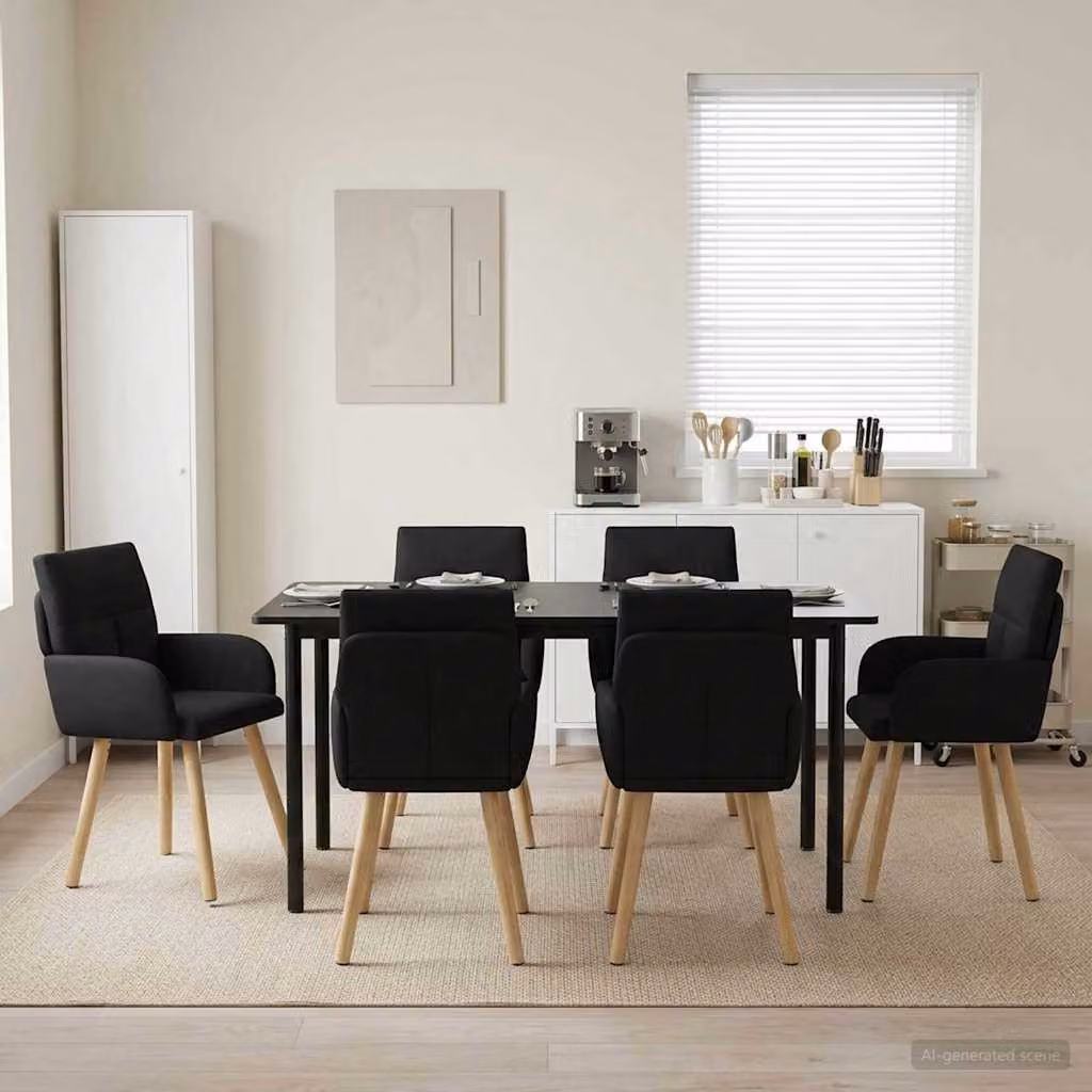Set di 6 sedie da pranzo moderne vidaXL in tessuto nero e legno, L/P/H: 60 x 56 x 93 cm