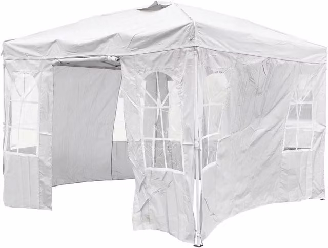 Gazebo da giardino pieghevole con struttura in metallo e 4 pareti laterali removibili, colore bianco
