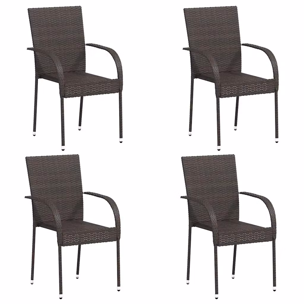 Set di 4 sedie da esterno impilabili vidaXL in polyrattan marrone con braccioli e cuscini rimovibili – 2