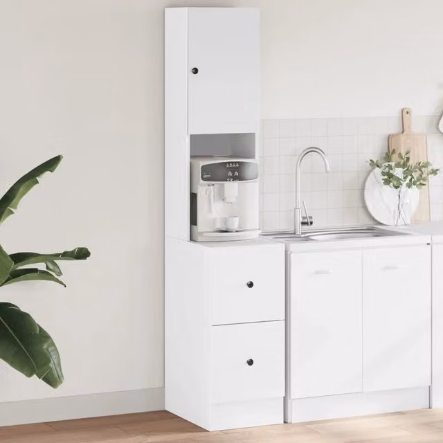 Armadio da cucina moderno Design Mania bianco con ante a battente e cassetti interni L/P/H: 35 x 50 x 180 cm