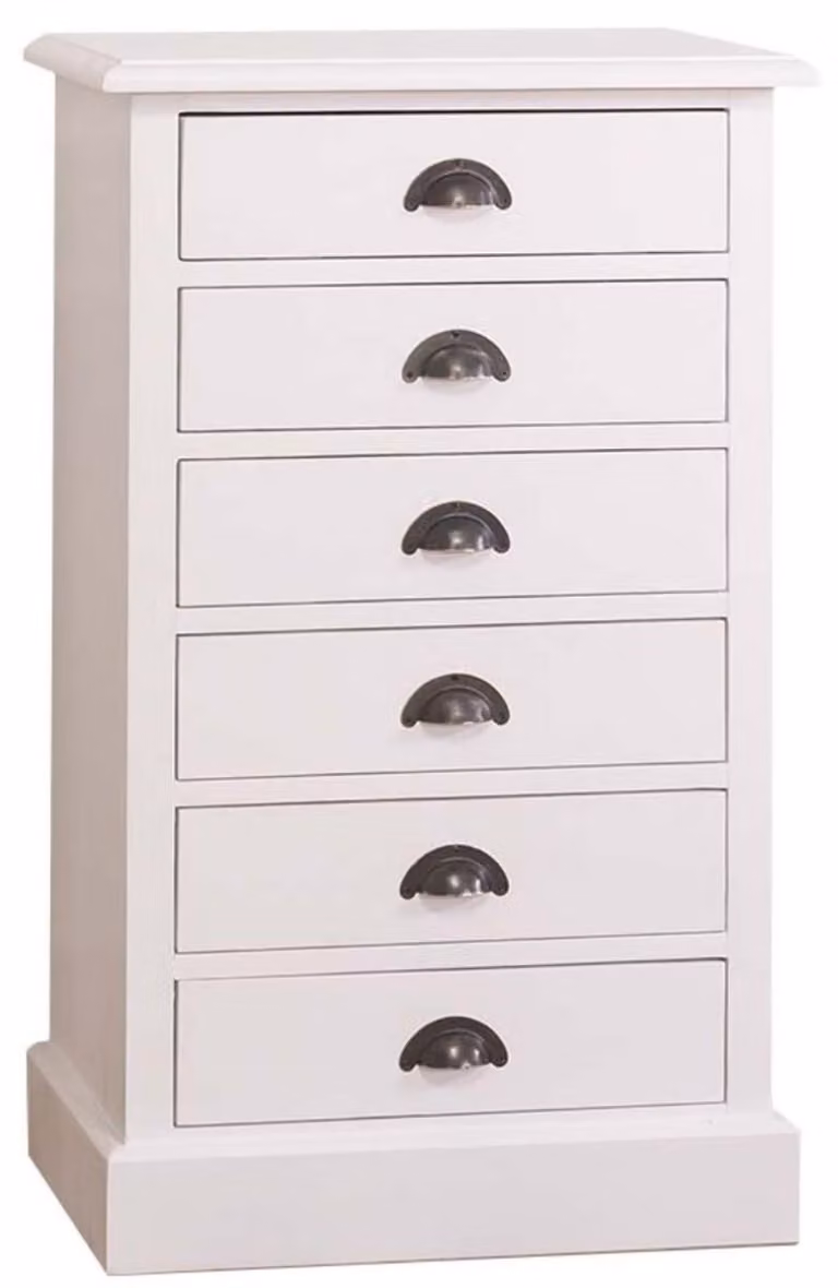 Comò in stile rustico Casa Padrino con 6 cassetti, bianco, 60 x 41 x altezza 97 cm