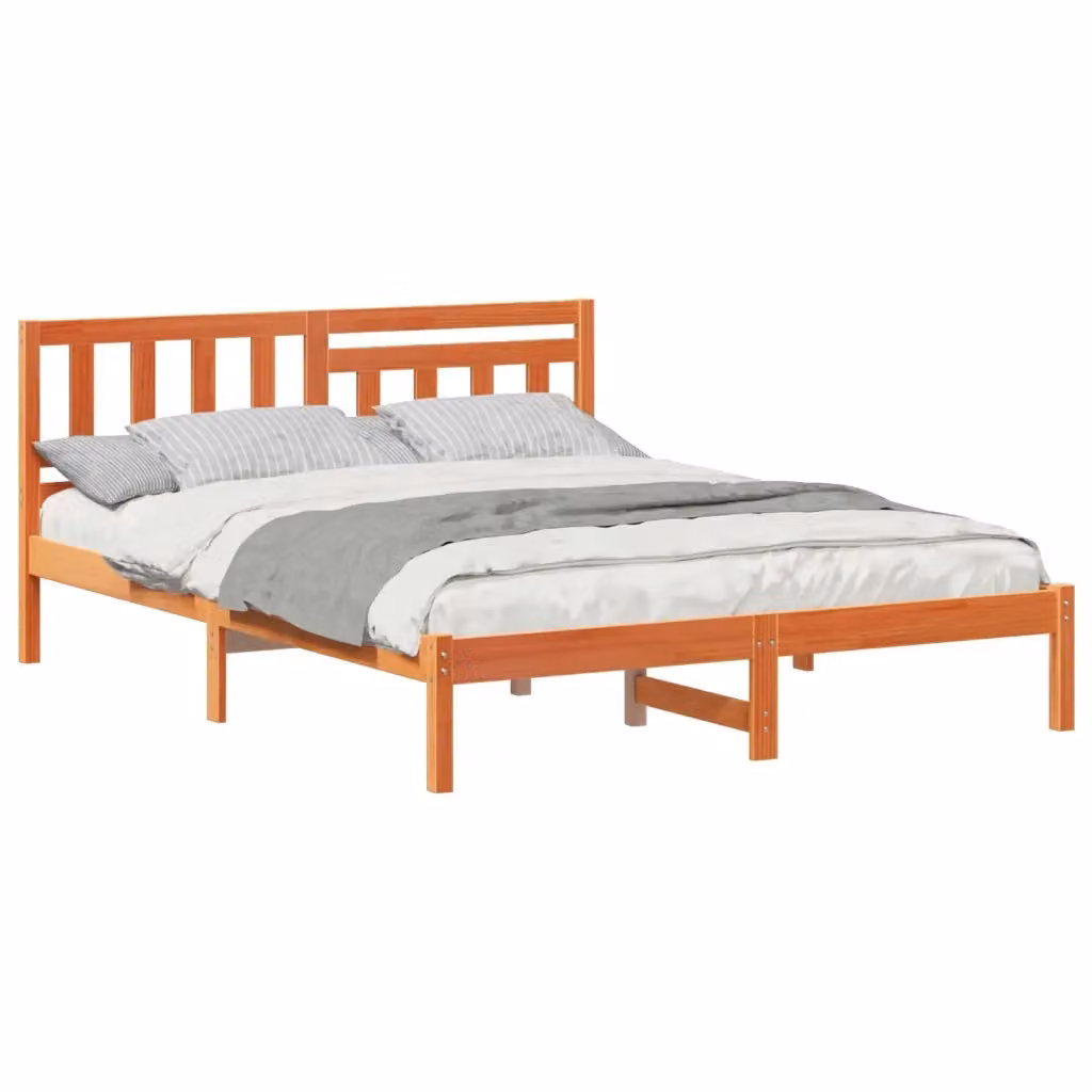 Struttura letto moderna vidaXL in pino massello marrone cerato L/P/H: 200 x 150 x 80,5 cm – 2