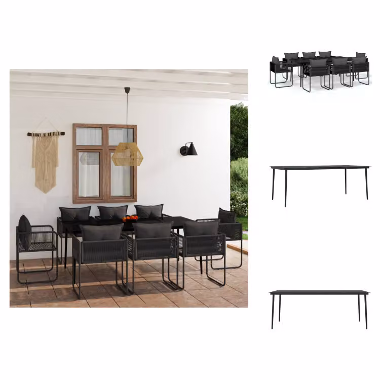vidaXL Set da pranzo da giardino 9 pezzi nero - Set di mobili da giardino