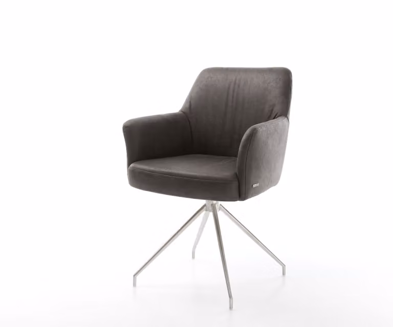 Sedia girevole DELIFE Xana-Flex con braccioli in microfibra antracite vintage, base a croce conica in acciaio inossidabile, girevole a 180°, molle insacchettate