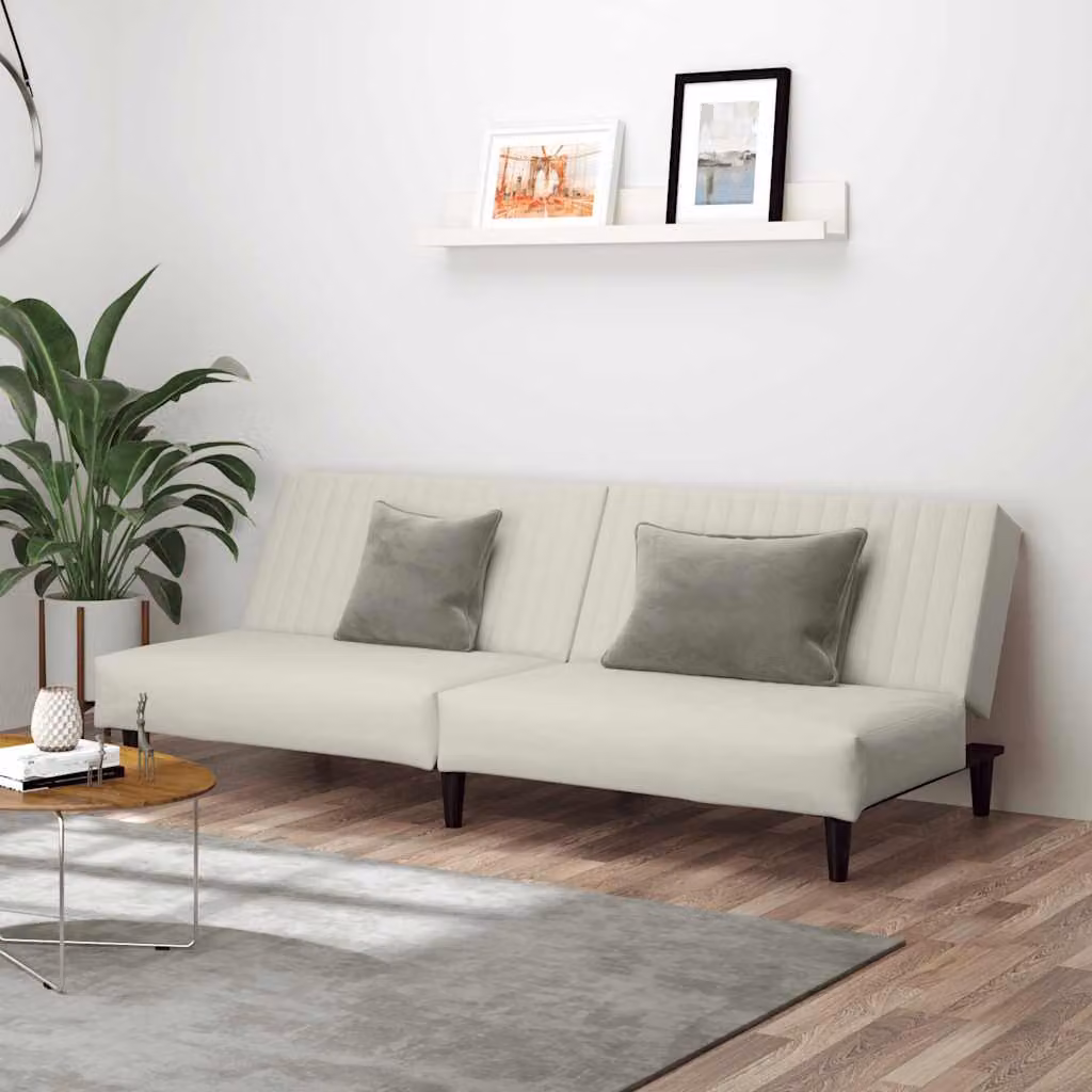 vidaXL Divano Letto Click-Clack 2 Posti in Velluto Beige con Struttura in Legno e Poggiatesta Regolabile