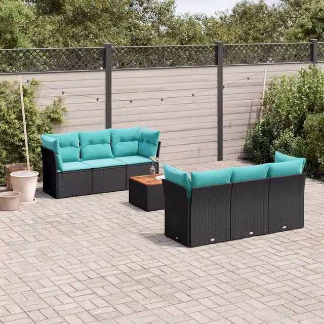 Set Divani da Giardino 7 pz con Cuscini Nero in Polyrattan 3255819