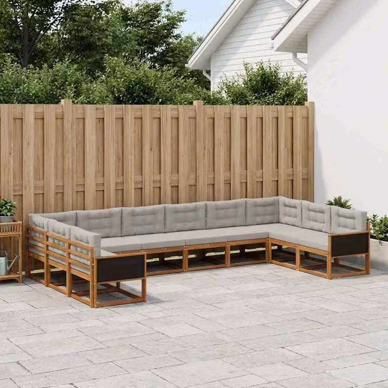 Set di divani da esterno vidaXL a forma di U in legno di acacia con cuscini, beige e grigio
