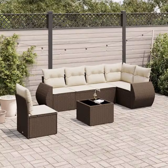 Set Divani da Giardino 7 pz con Cuscini Marrone in Polyrattan 3253780