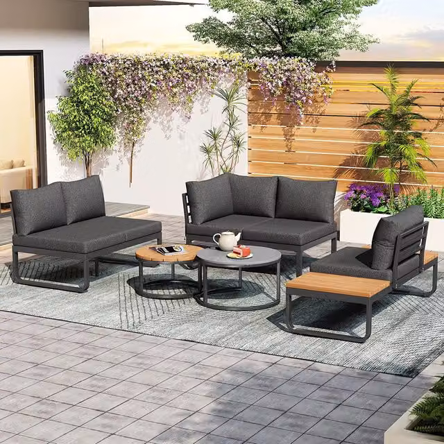 Set giardino - Xylo - 4/5 posti con 2 tavolini impilabili grigi
