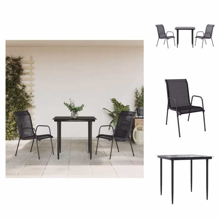 vidaXL Set da pranzo da giardino a 3 pezzi in acciaio nero e textilene - Set di mobili da giardino