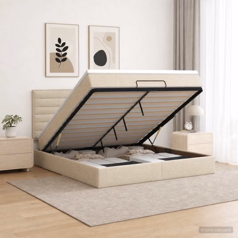 vidaXL Letto ottomano con materasso Crema 160 x 200 cm Tessuto