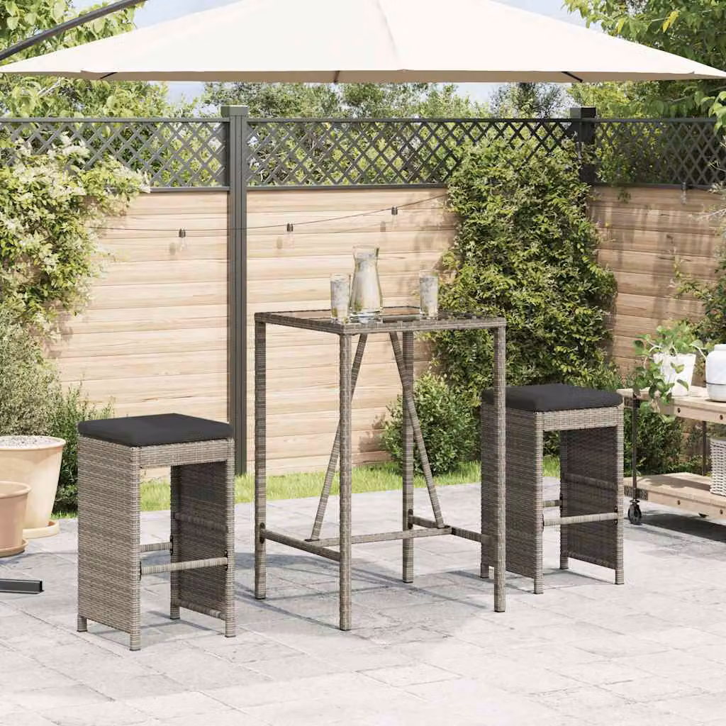 Set di 2 sgabelli da bar vidaXL in polyrattan grigio con cuscini rimovibili