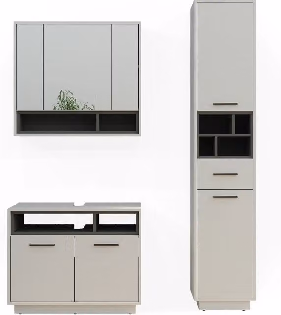 Set di mobili da bagno Beatrice Grigio 3 pezzi Vicco